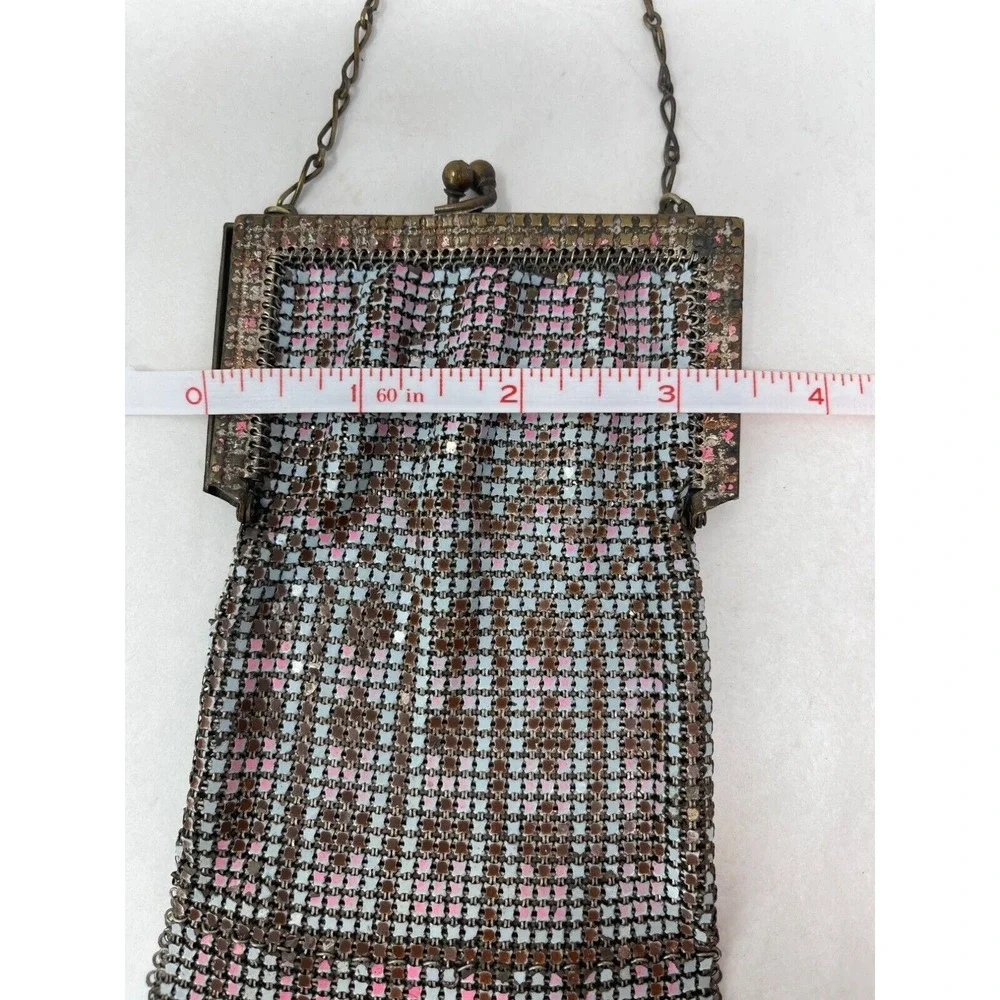 Whiting Davis Flapper‎ Purse Chain Mail Metal Mesh Pink Blue Handbag 1920s
